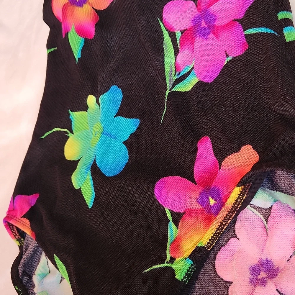 Women's Bright Colorful Floral, Summer, Pool, Beach, Sexy One Piece Swim Suit - Picture 2 of 11